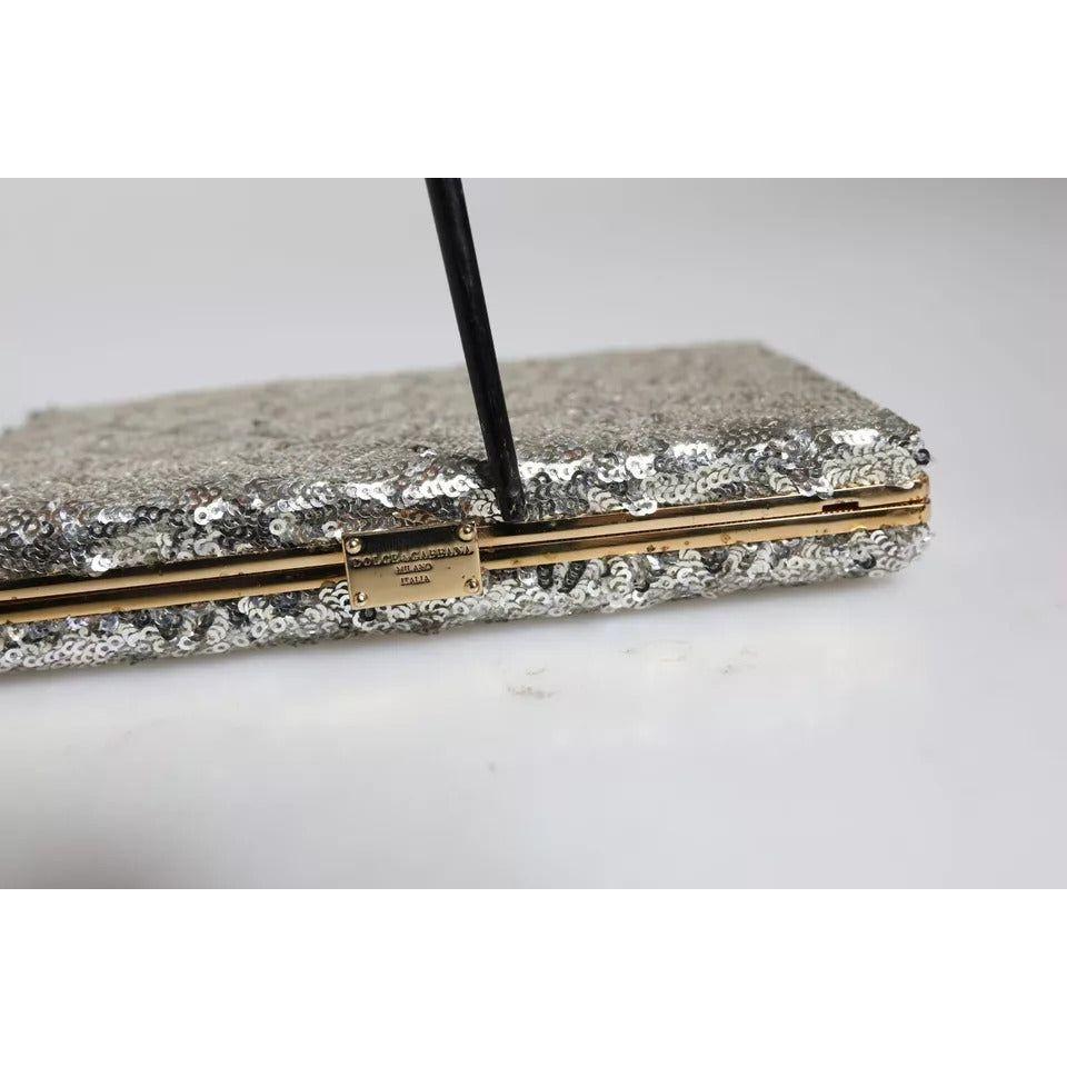 Dolce & Gabbana Silver Sequined Clutch Evening Crossbody Bag Dolce & Gabbana Gray