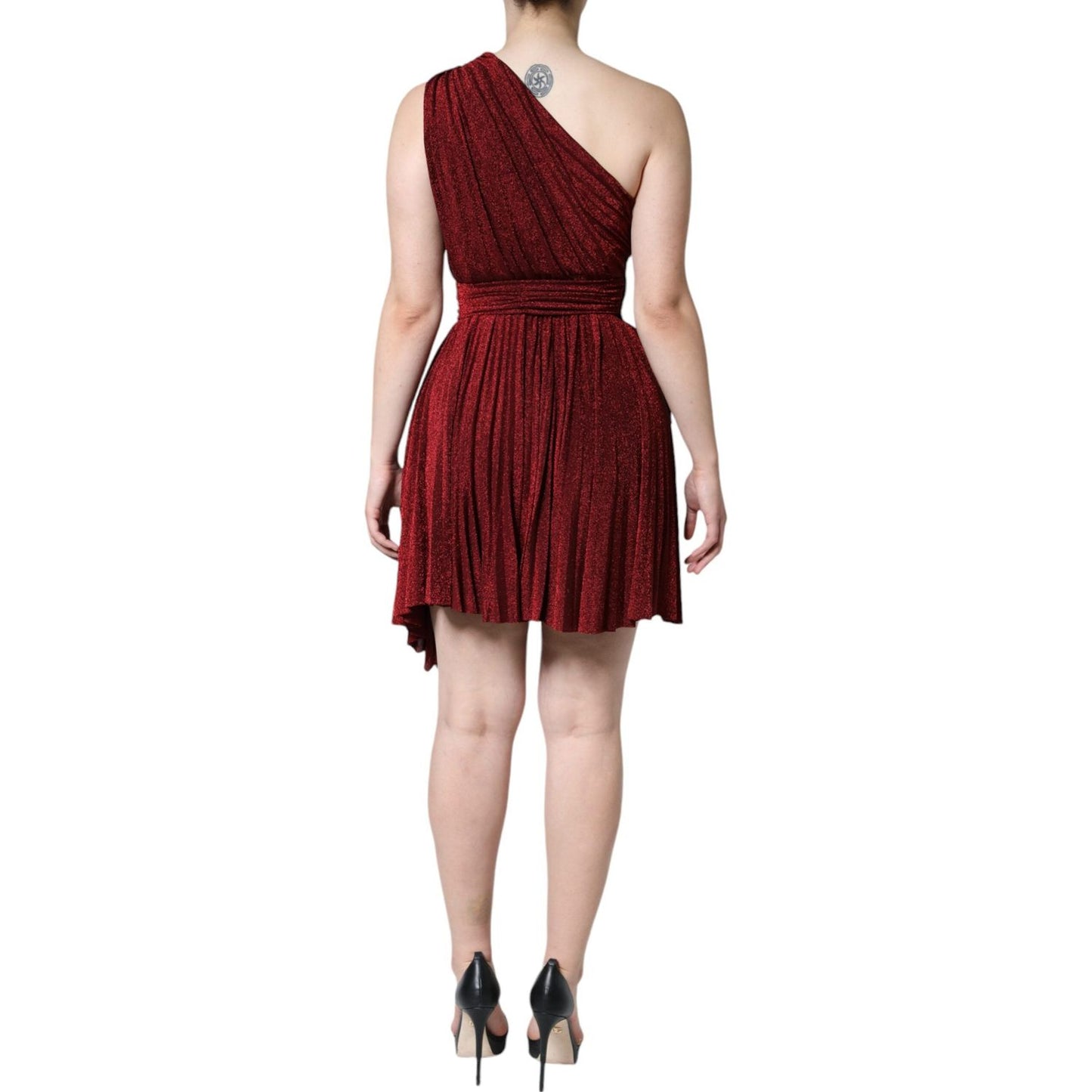 Dolce & Gabbana Red One Shoulder Pleated A-line Mini Dress Dolce & Gabbana Dark Red