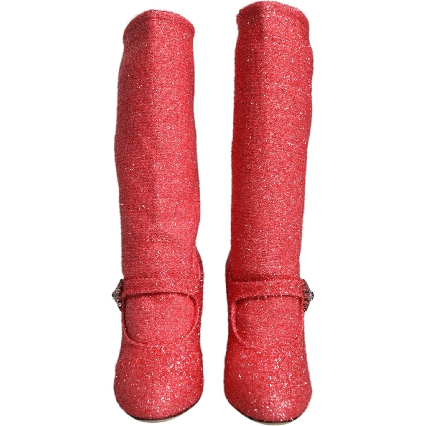 Dolce & Gabbana Pink Crystal Lurex Fantasy High Boots Shoes Dolce & Gabbana Maroon