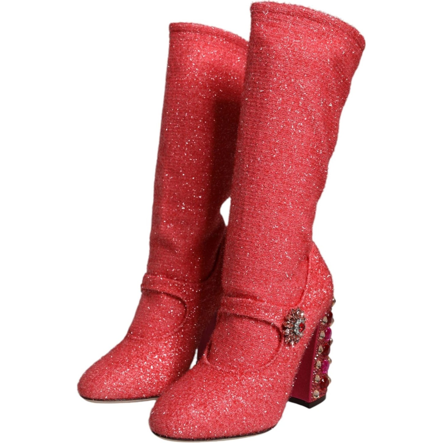 Dolce & Gabbana Pink Crystal Lurex Fantasy High Boots Shoes Dolce & Gabbana Maroon