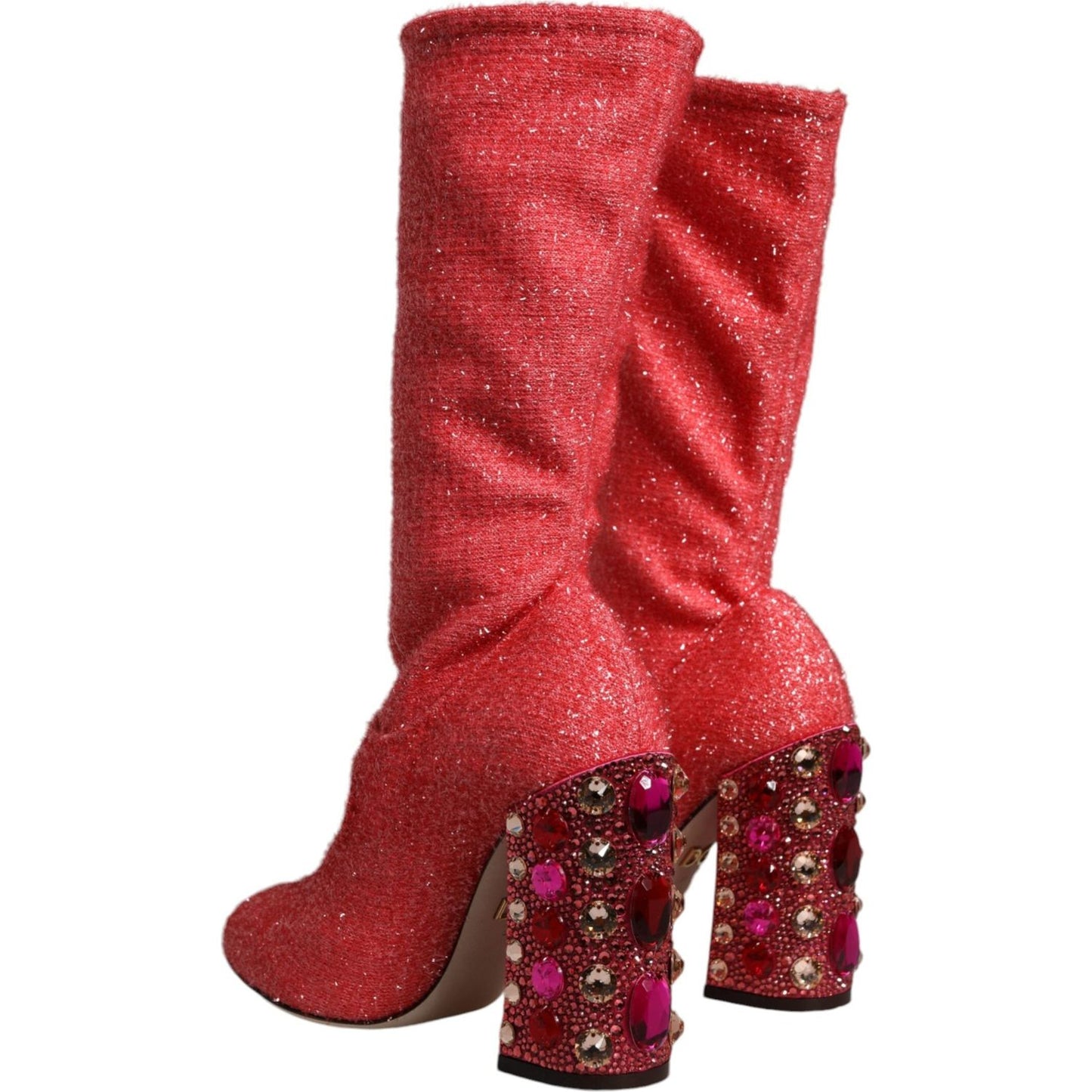 Dolce & Gabbana Pink Crystal Lurex Fantasy High Boots Shoes Dolce & Gabbana Brown