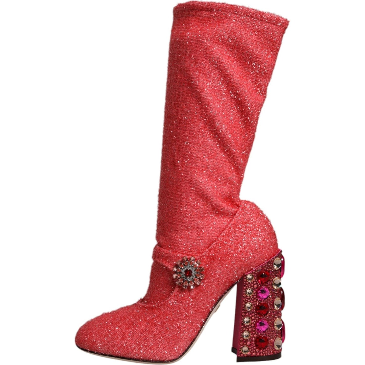 Dolce & Gabbana Pink Crystal Lurex Fantasy High Boots Shoes Dolce & Gabbana Maroon