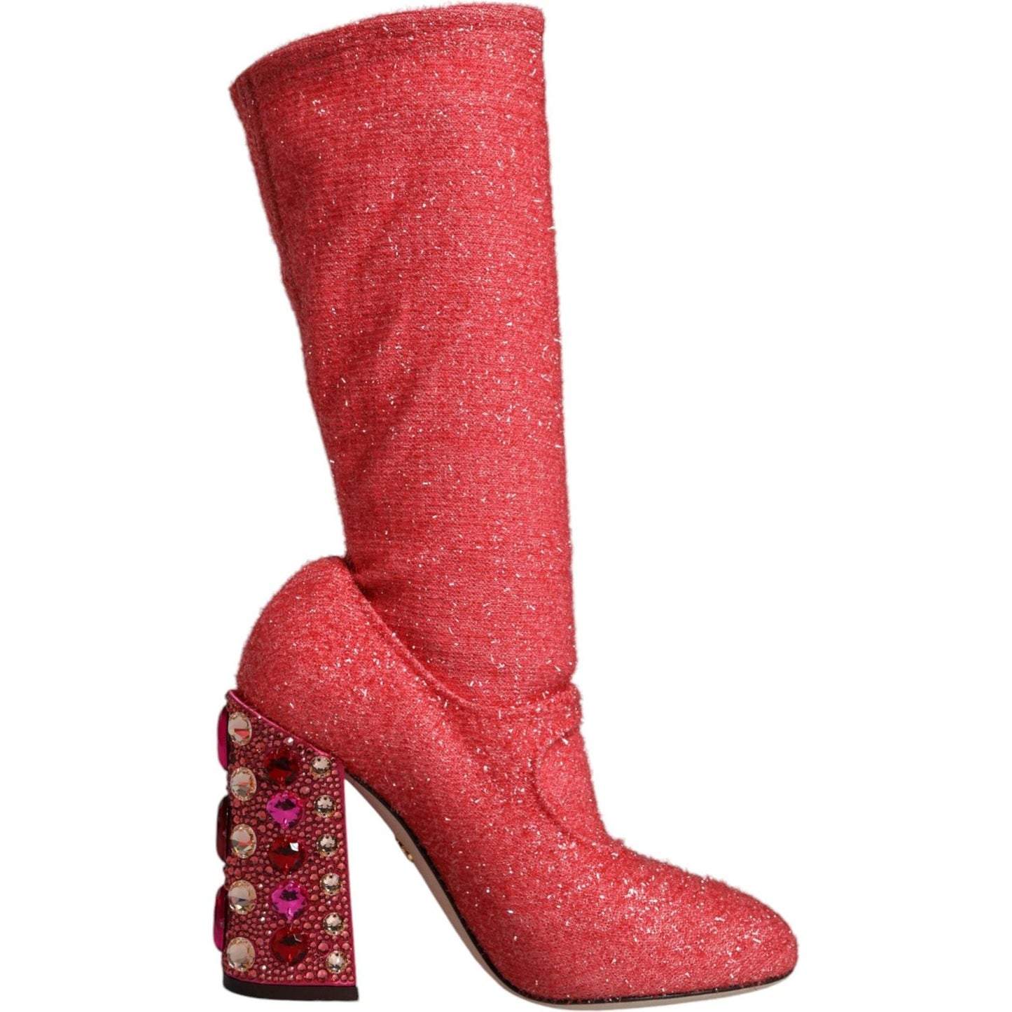 Dolce & Gabbana Pink Crystal Lurex Fantasy High Boots Shoes Dolce & Gabbana Maroon