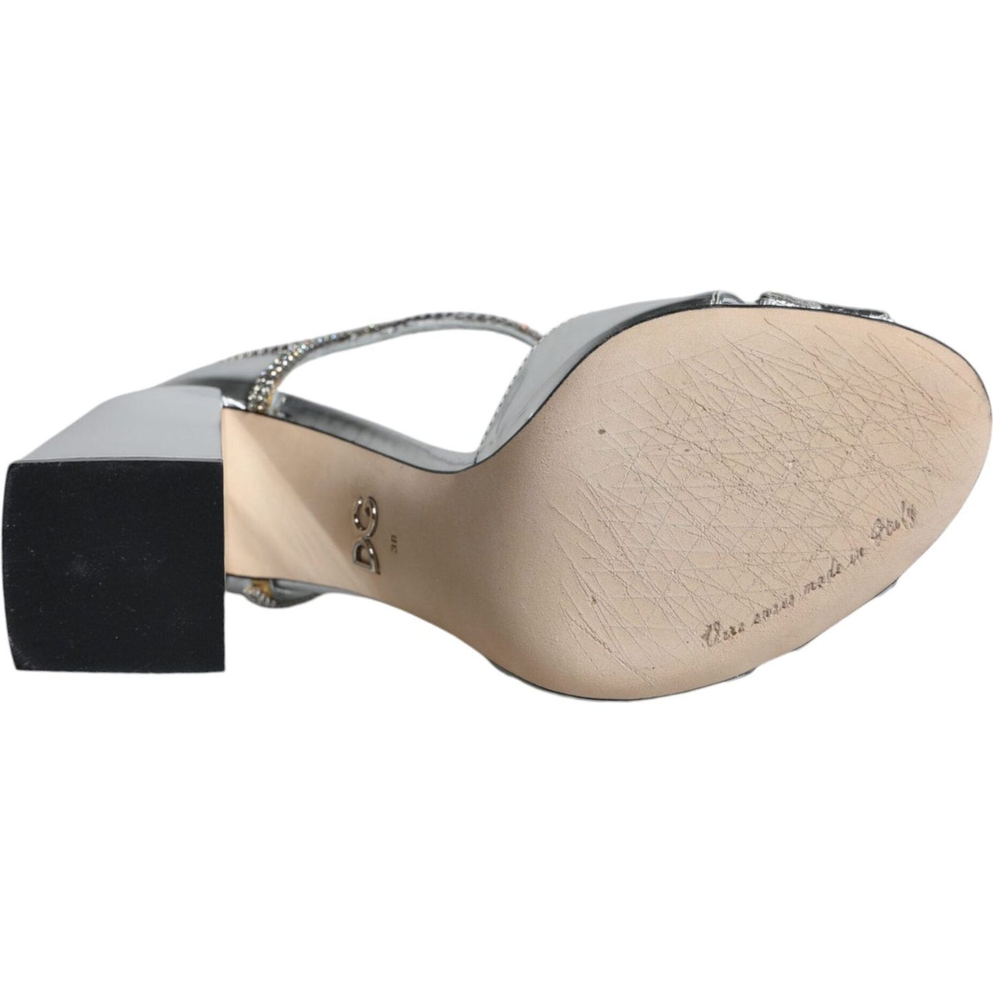 Dolce & Gabbana Silver Leather T-strap Heels Sandals Shoes Dolce & Gabbana Dark Gray