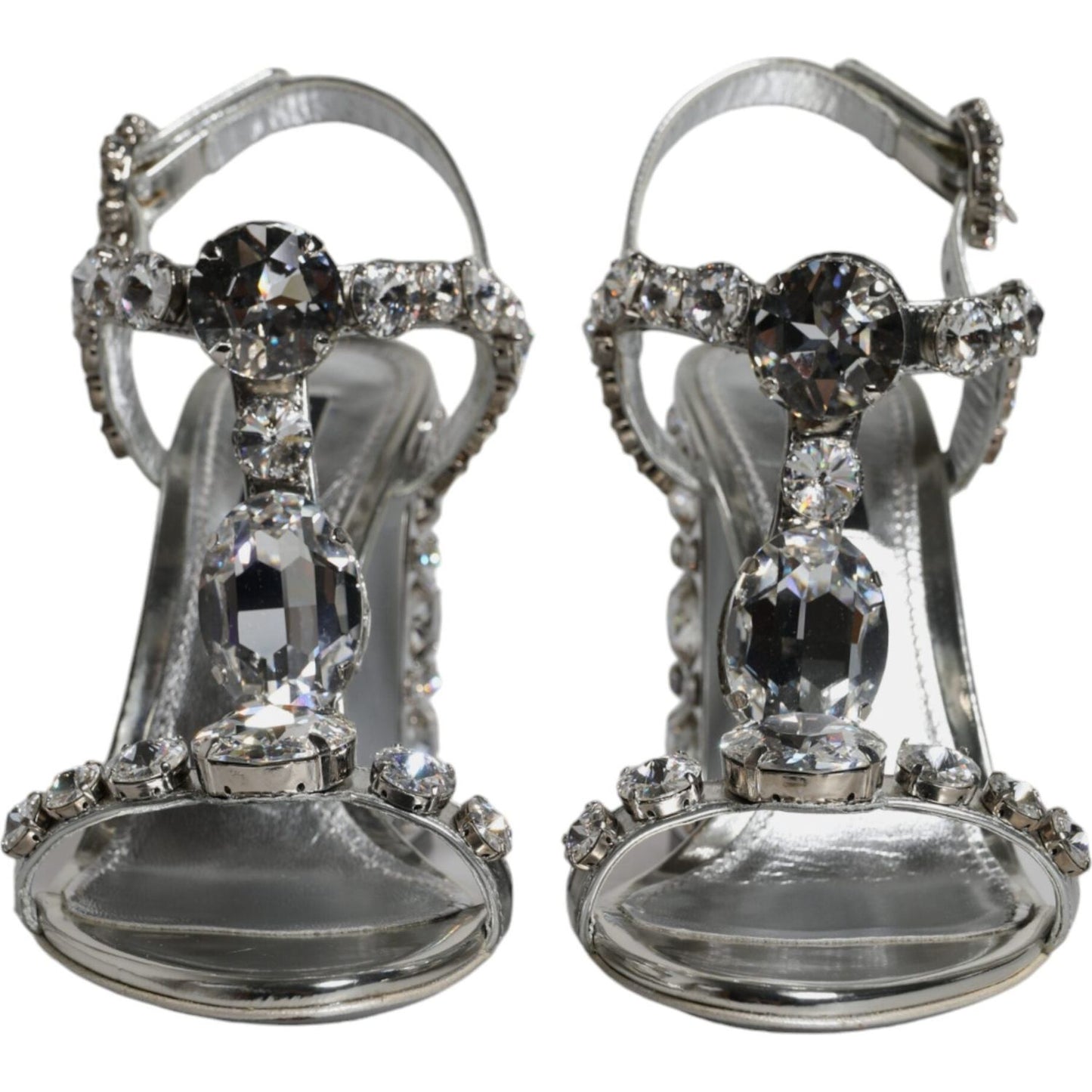 Dolce & Gabbana Silver Leather T-strap Crystal Sandals Shoes Dolce & Gabbana Dim Gray