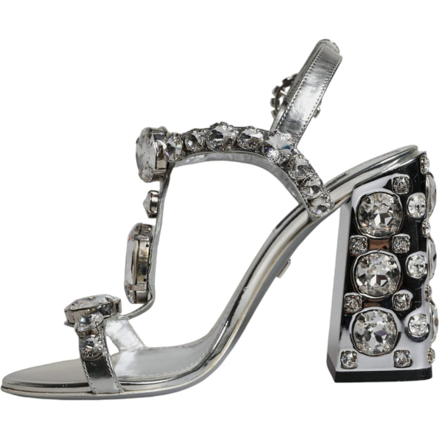 Dolce & Gabbana Silver Leather T-strap Crystal Sandals Shoes Dolce & Gabbana Light Slate Gray