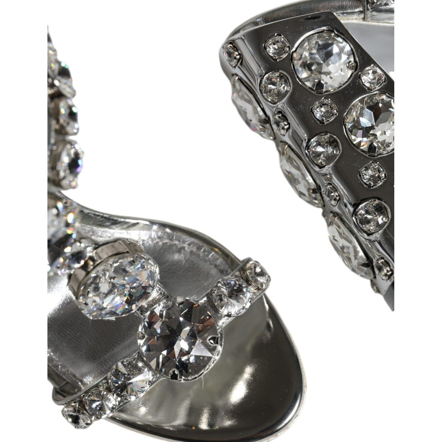 Dolce & Gabbana Silver Leather T-strap Crystal Sandals Shoes Dolce & Gabbana Dim Gray