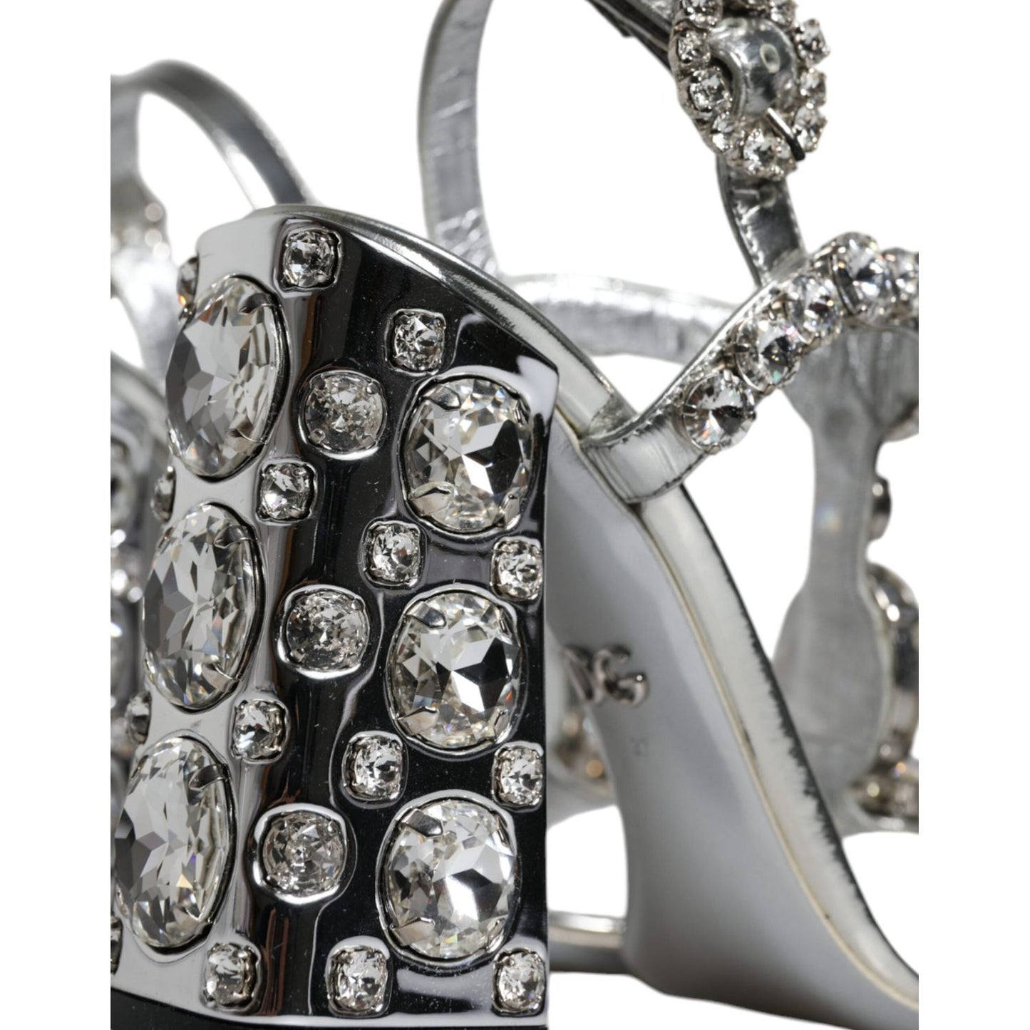Dolce & Gabbana Silver Leather T-strap Crystal Sandals Shoes Dolce & Gabbana Light Slate Gray