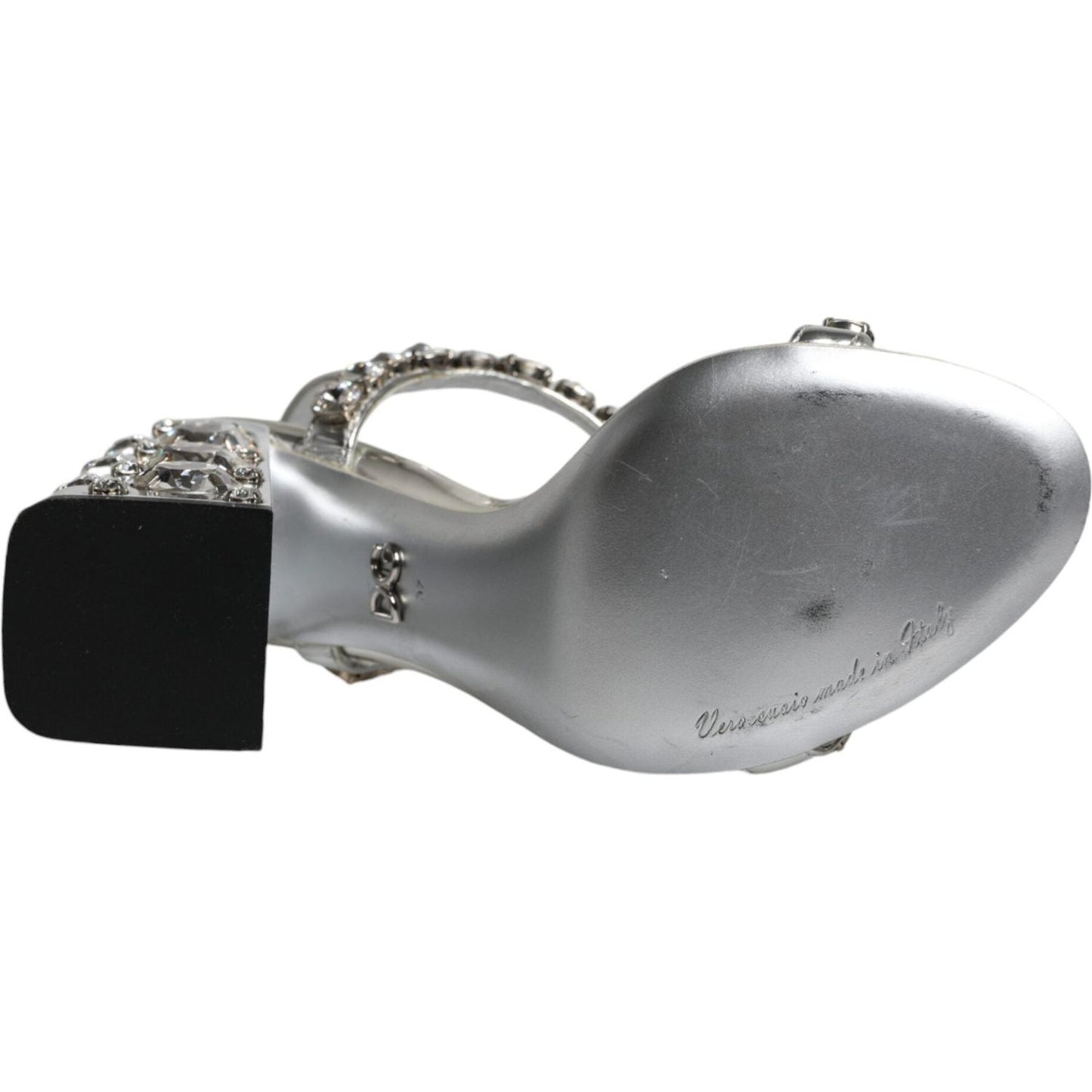 Dolce & Gabbana Silver Leather T-strap Crystal Sandals Shoes Dolce & Gabbana Slate Gray