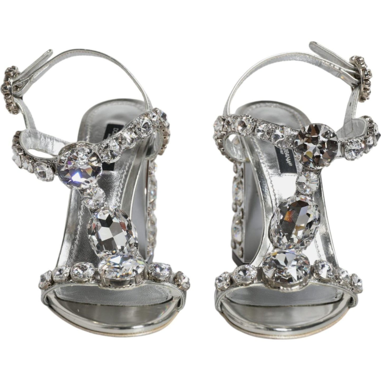 Dolce & Gabbana Silver Leather T-strap Crystal Sandals Shoes Dolce & Gabbana Light Slate Gray