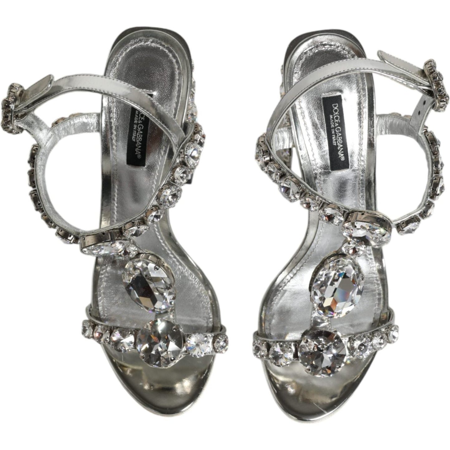 Dolce & Gabbana Silver Leather T-strap Crystal Sandals Shoes Dolce & Gabbana Slate Gray