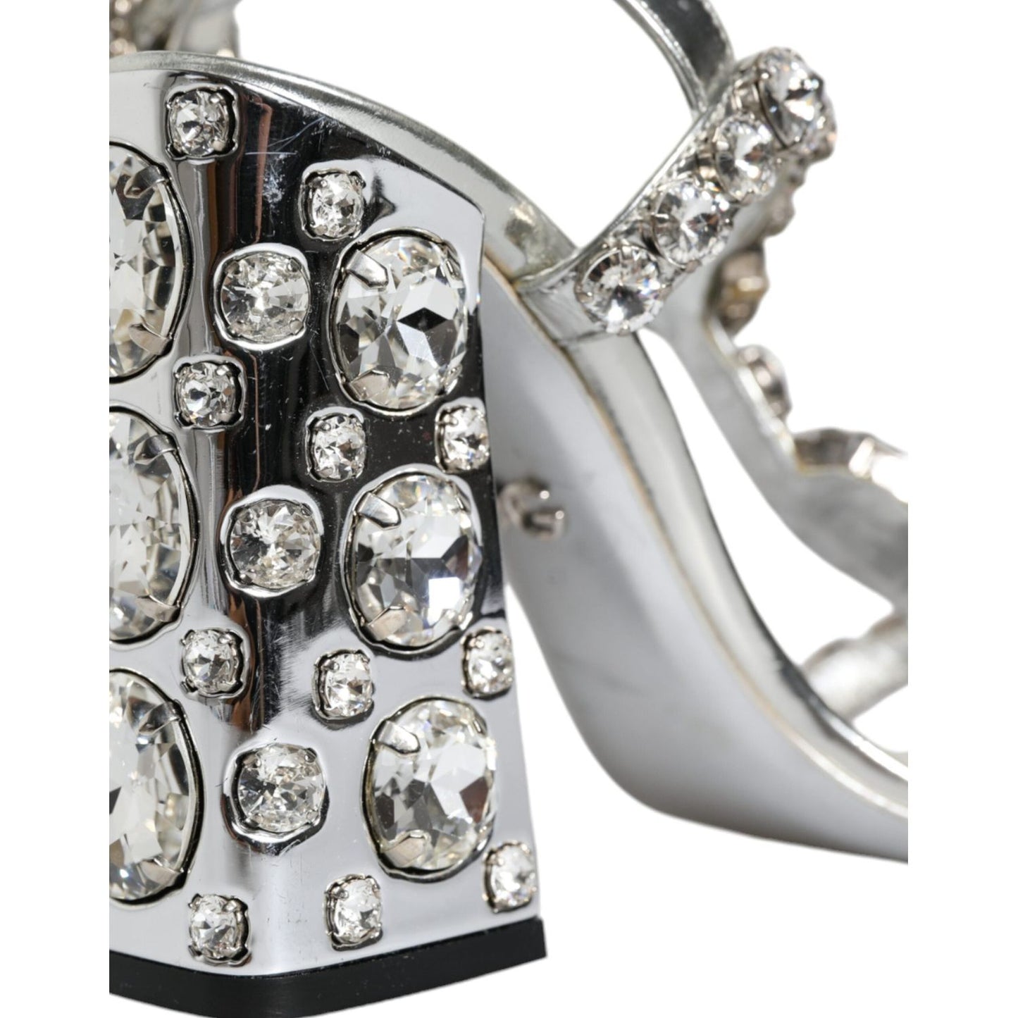 Dolce & Gabbana Silver Leather T-strap Crystal Sandals Shoes Dolce & Gabbana Gray