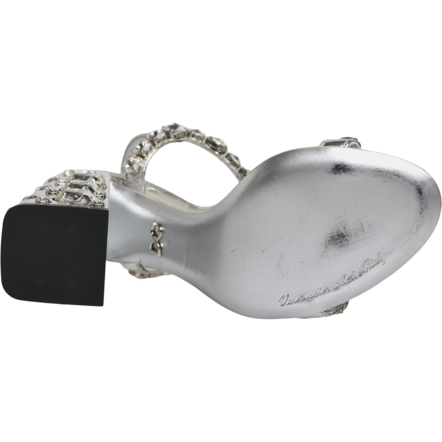Dolce & Gabbana Silver Leather T-strap Crystal Sandals Shoes Dolce & Gabbana Dark Gray