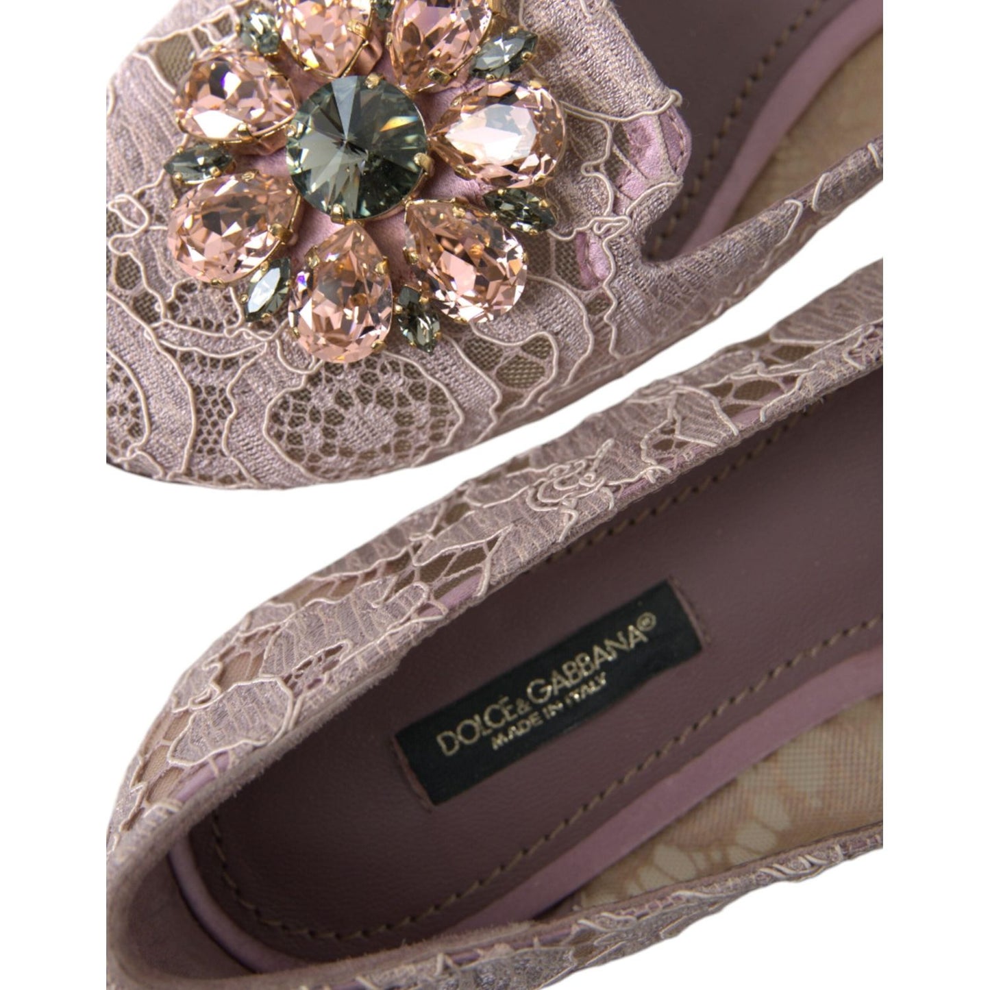 Dolce & Gabbana Pink Lace Crystal Ballet Flats Loafers Shoes Dolce & Gabbana Dim Gray