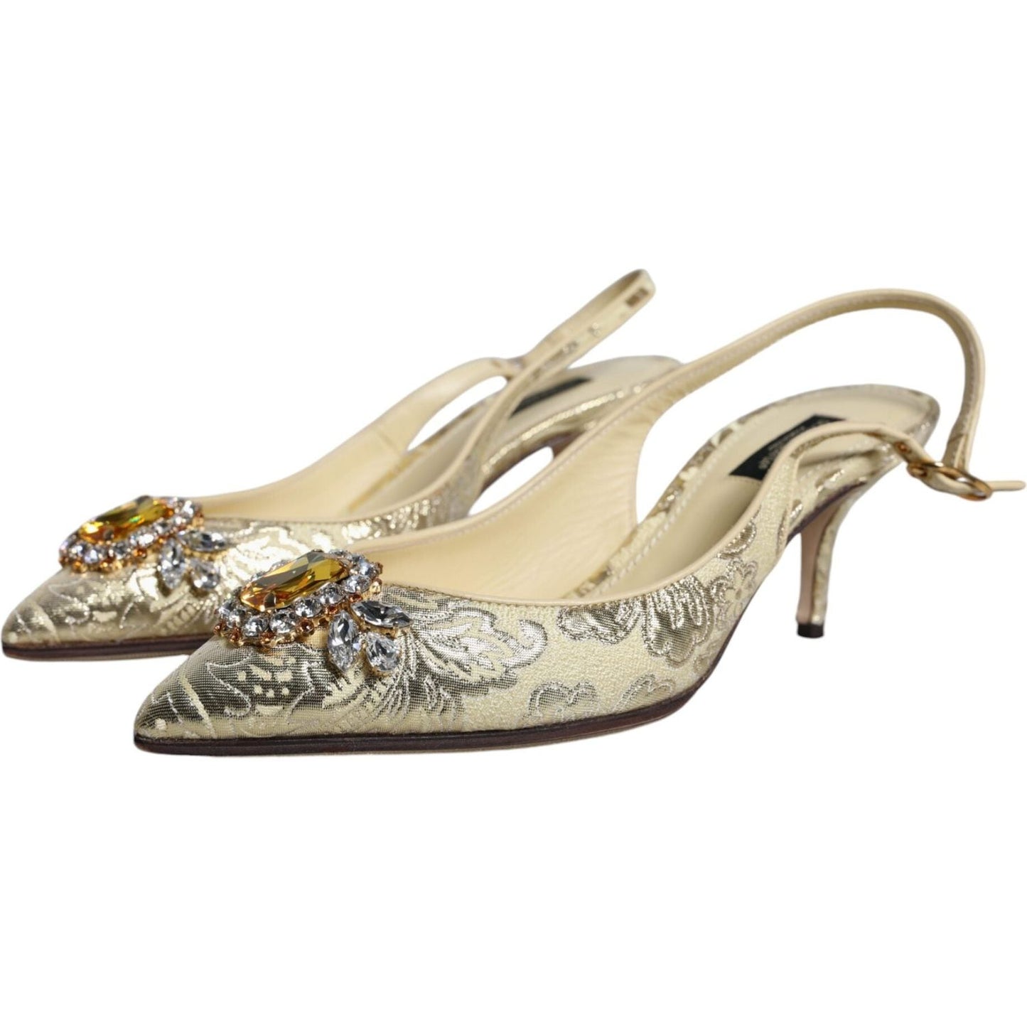 Dolce & Gabbana Gold Crystal Pumps Heels Slingbacks Shoes Dolce & Gabbana Tan