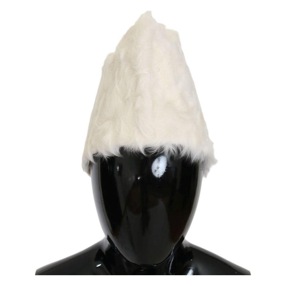 Dolce & Gabbana Elegant White Fur Beanie Luxury Winter Hat Beanie Hat Dolce & Gabbana Black