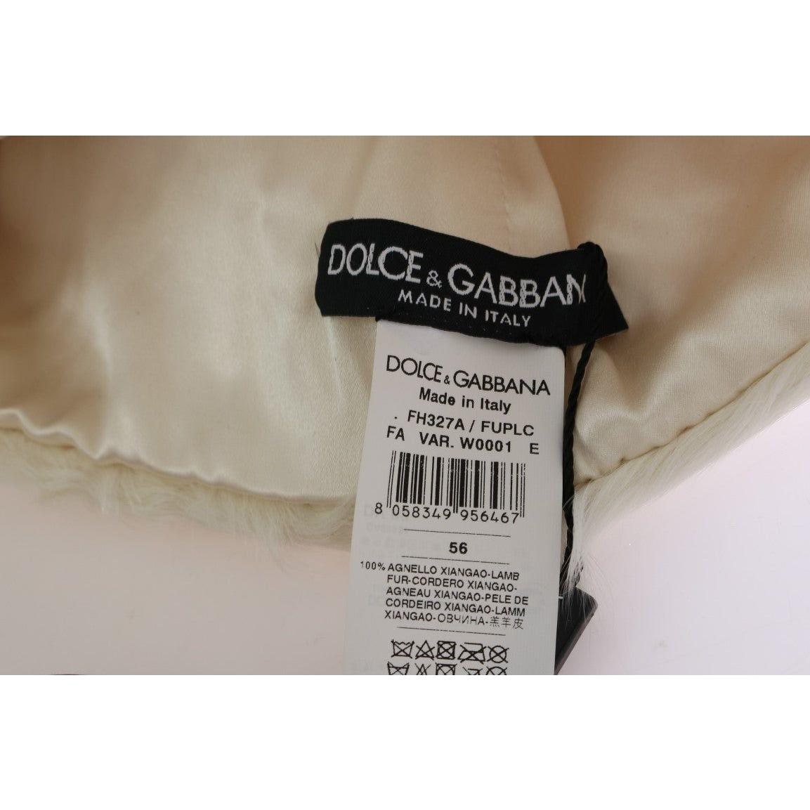 Dolce & Gabbana Elegant White Fur Beanie Luxury Winter Hat Beanie Hat Dolce & Gabbana Rosy Brown
