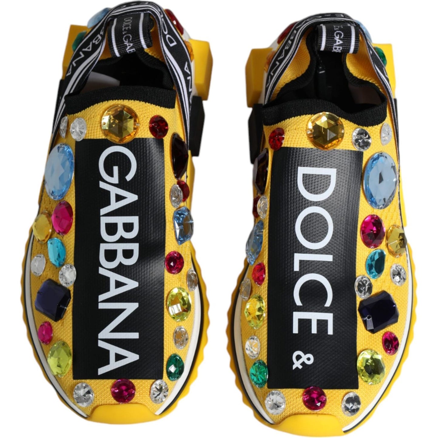 Dolce & Gabbana Yellow Sorrento Crystals Low Top Sneakers Shoes Dolce & Gabbana Tan