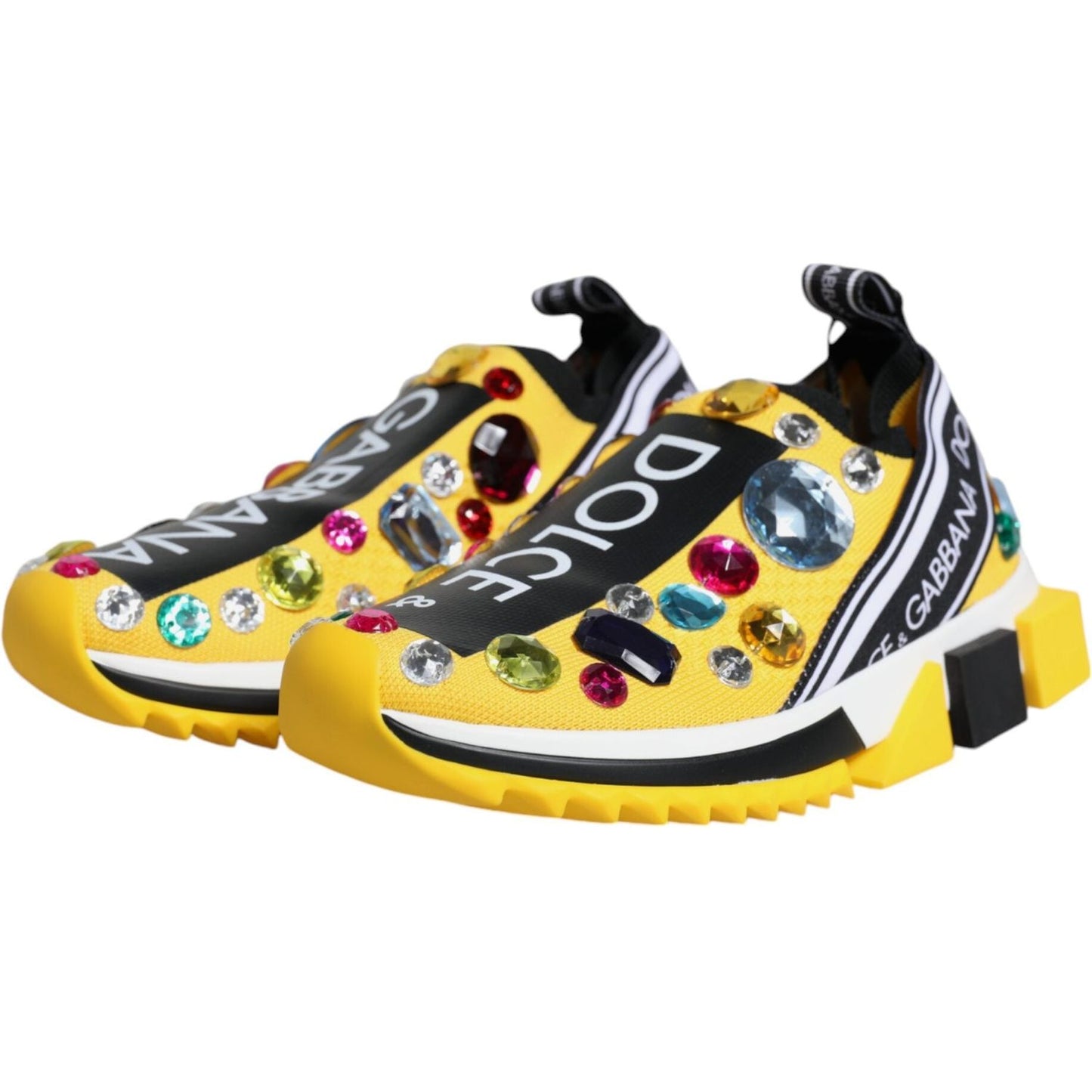 Dolce & Gabbana Yellow Sorrento Crystals Low Top Sneakers Shoes Dolce & Gabbana Dark Slate Gray