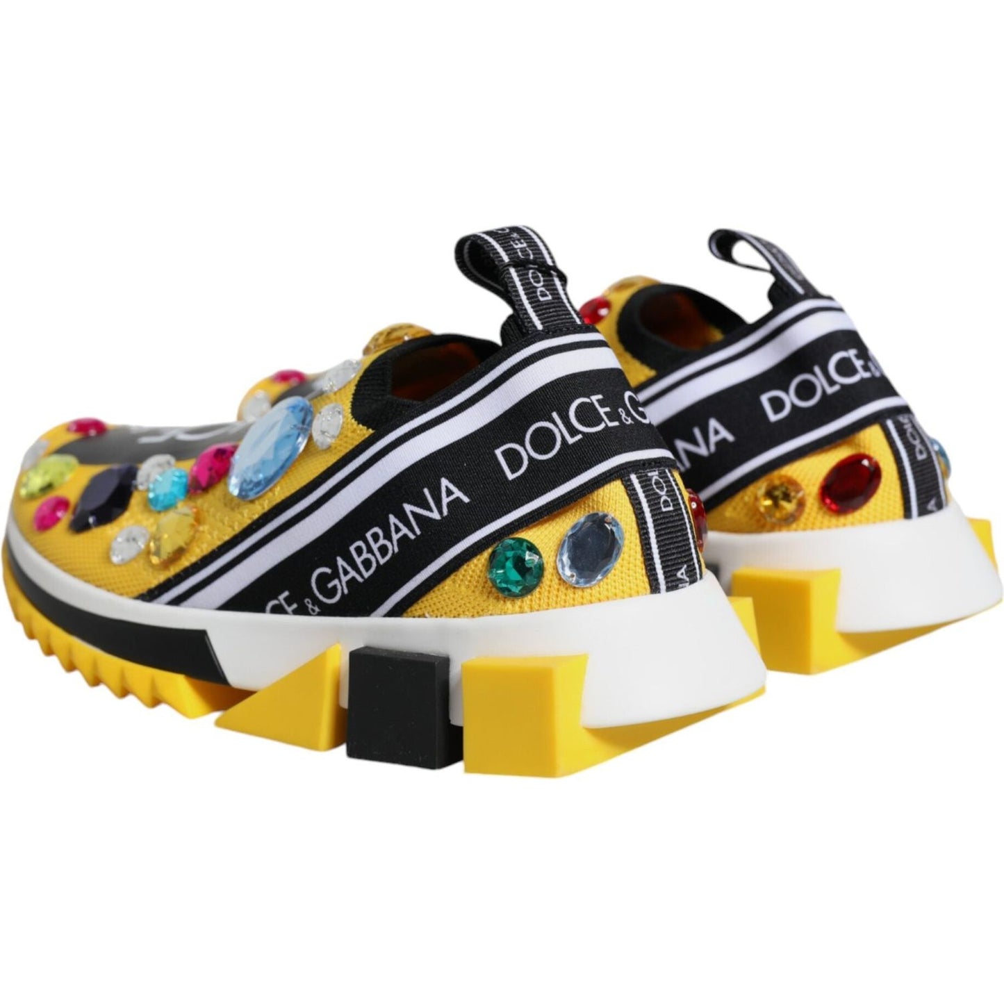 Dolce & Gabbana Yellow Sorrento Crystals Low Top Sneakers Shoes Dolce & Gabbana Black