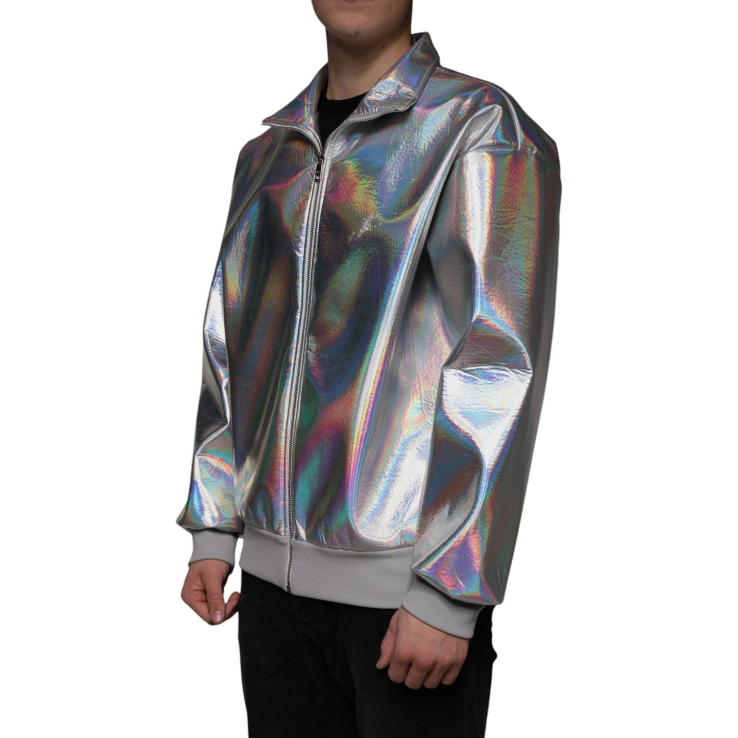 Dolce & Gabbana Silver Iridescent Full Zip Men Bomber Jacket Dolce & Gabbana Dark Slate Gray