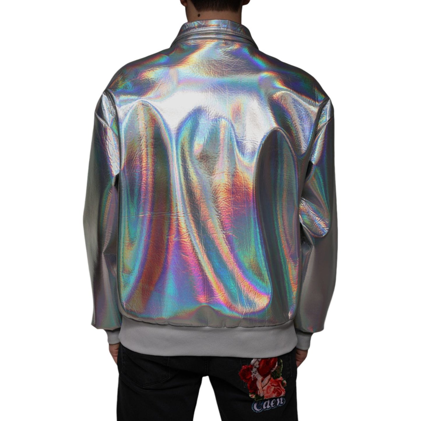 Dolce & Gabbana Silver Iridescent Full Zip Men Bomber Jacket Dolce & Gabbana Dim Gray