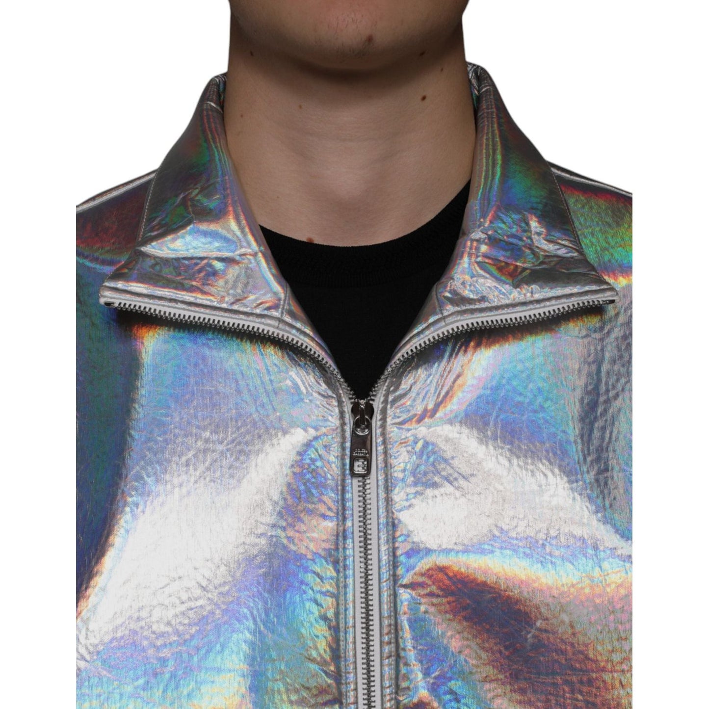 Dolce & Gabbana Silver Iridescent Full Zip Men Bomber Jacket Dolce & Gabbana Light Slate Gray