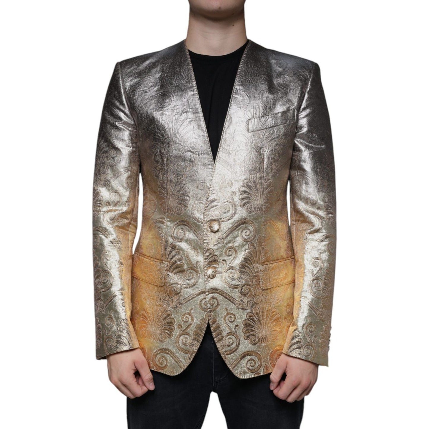 Dolce & Gabbana Gold Jacquard Single Breasted Dress Blazer Dolce & Gabbana Dim Gray