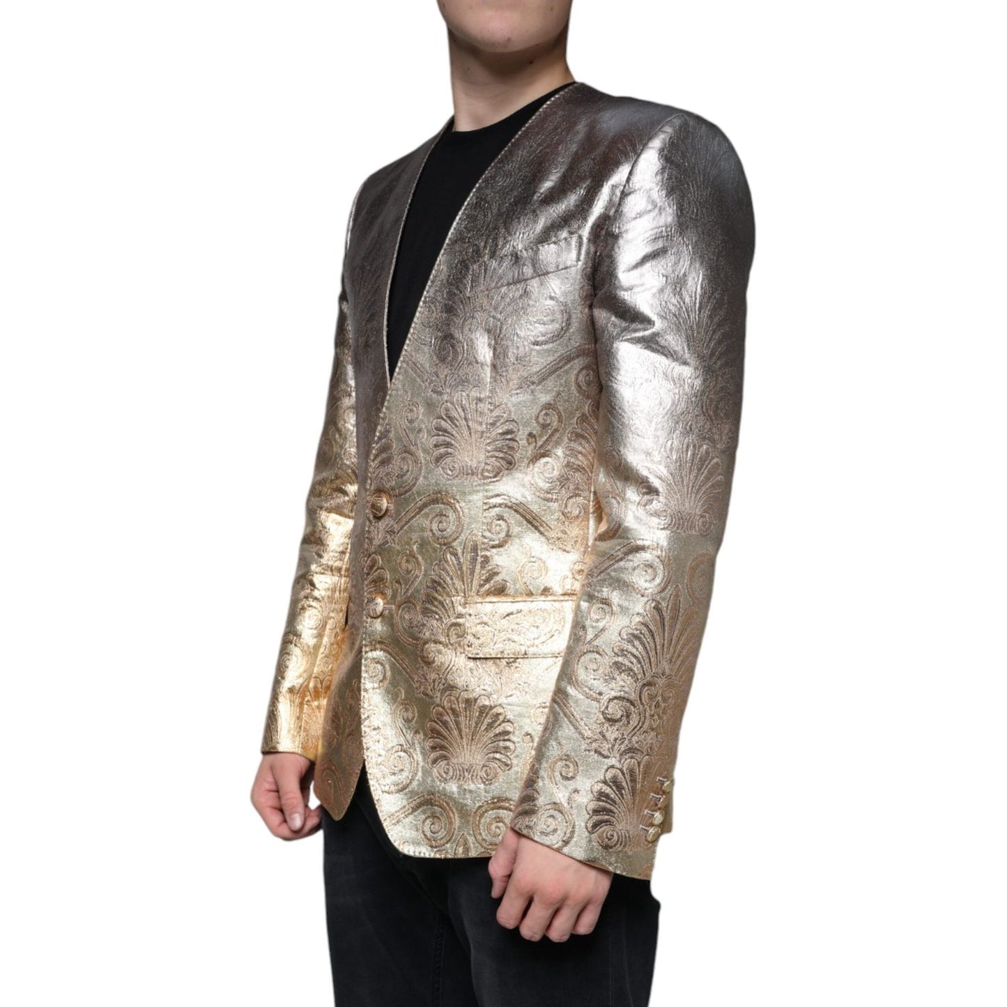 Dolce & Gabbana Gold Jacquard Single Breasted Dress Blazer Dolce & Gabbana Dim Gray