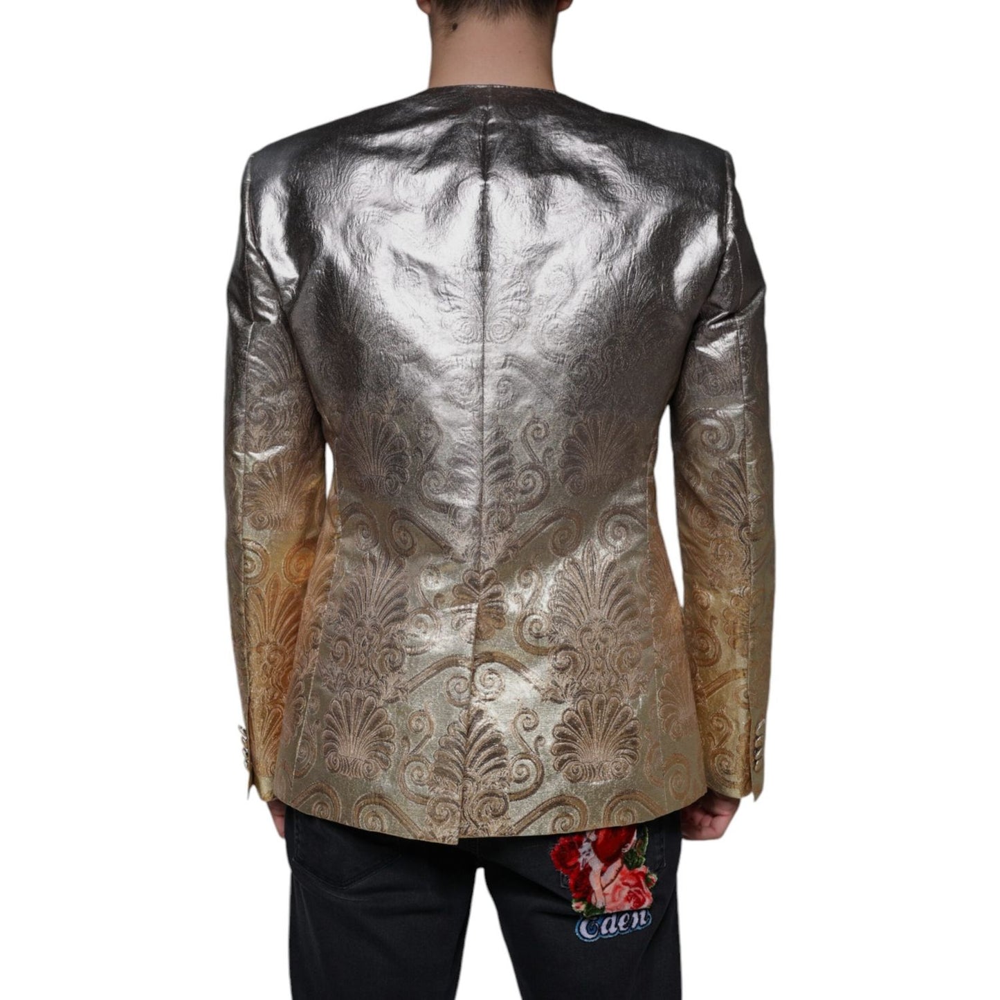 Dolce & Gabbana Gold Jacquard Single Breasted Dress Blazer Dolce & Gabbana Dim Gray