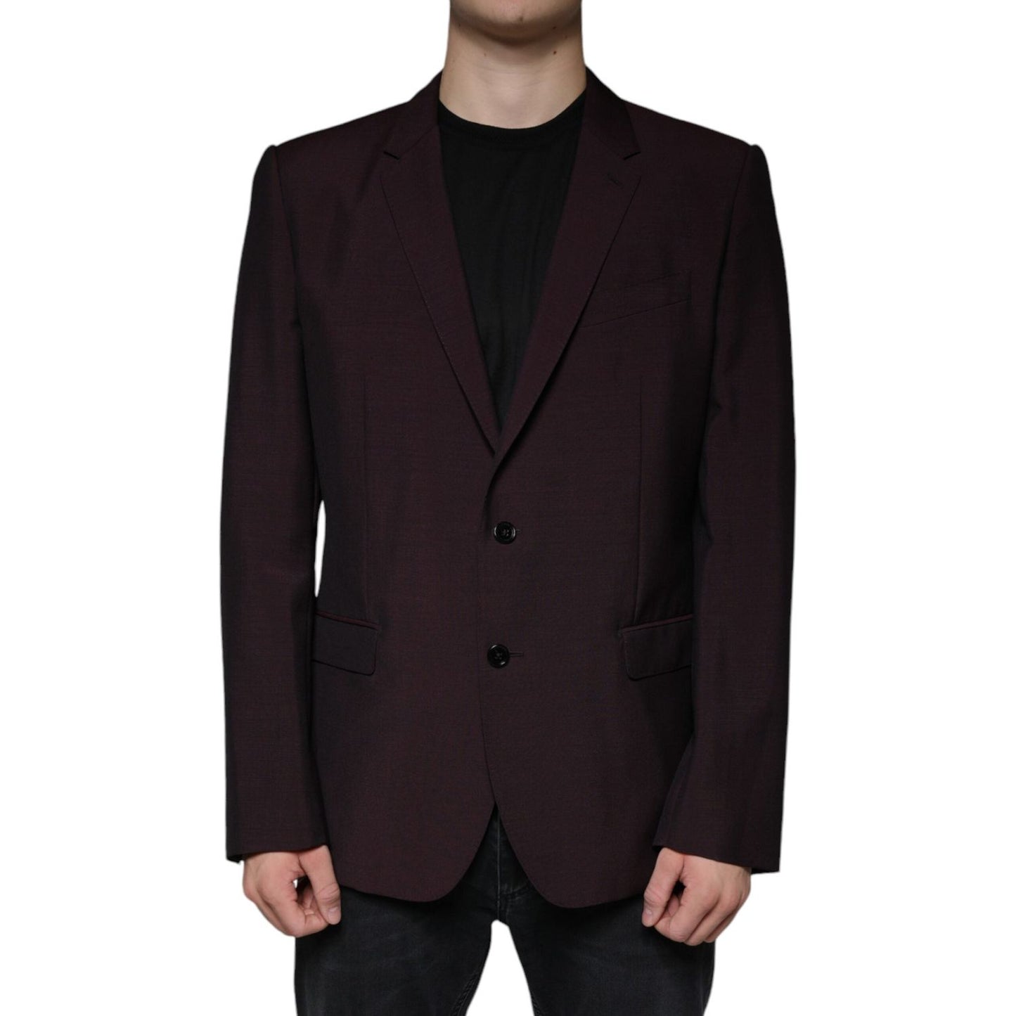 Dolce & Gabbana Bordeaux Wool Single Breasted Dress Blazer Dolce & Gabbana Black