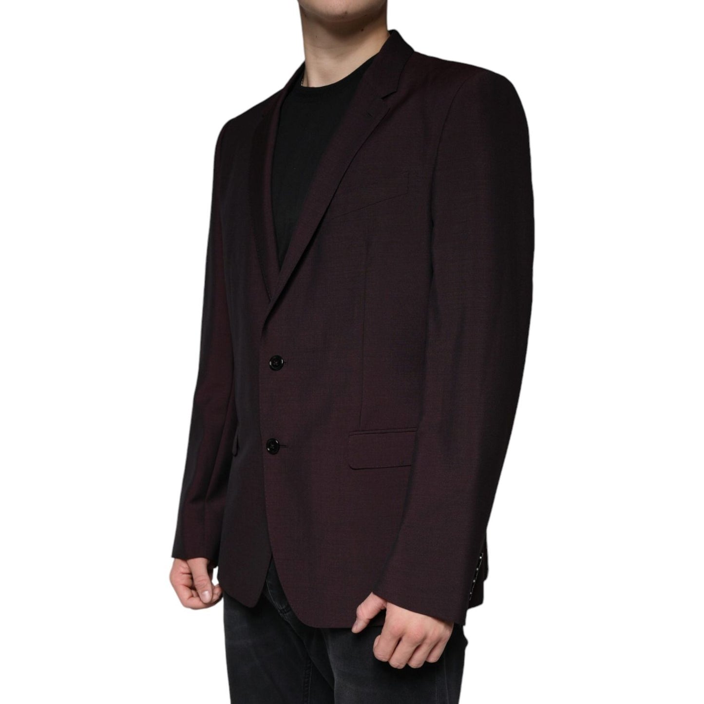 Dolce & Gabbana Bordeaux Wool Single Breasted Dress Blazer Dolce & Gabbana Black