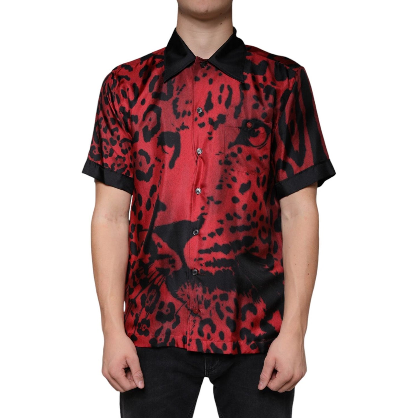 Dolce & Gabbana Red Leopard Silk Button Down Casual Shirt Dolce & Gabbana Black