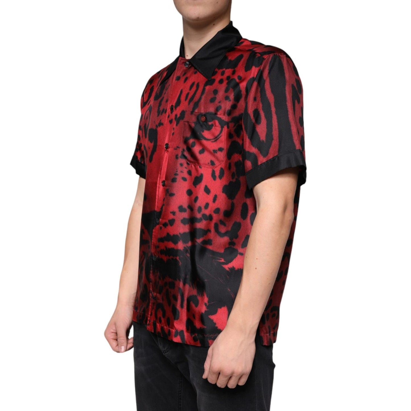 Dolce & Gabbana Red Leopard Silk Button Down Casual Shirt Dolce & Gabbana Dark Salmon