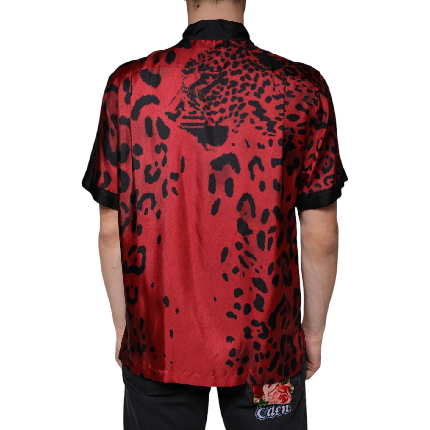 Dolce & Gabbana Red Leopard Silk Button Down Casual Shirt Dolce & Gabbana Brown