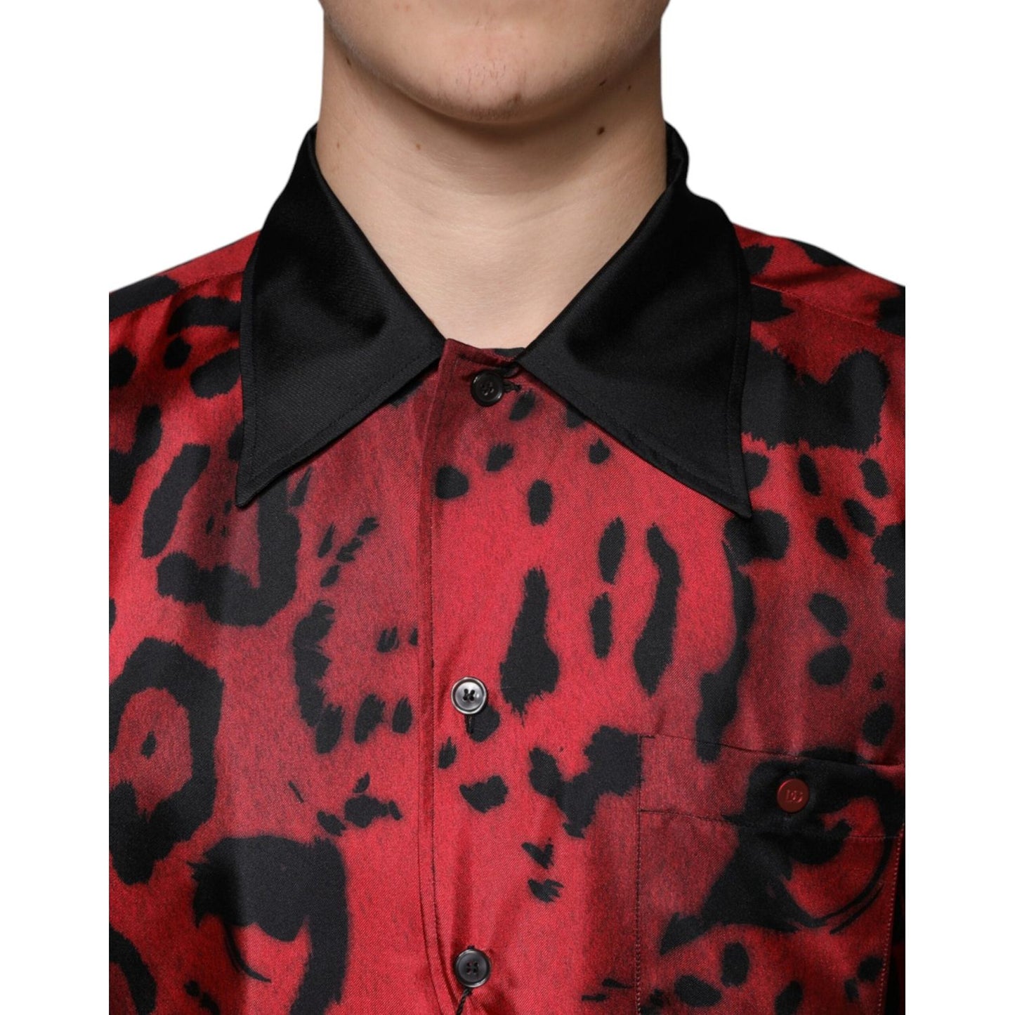 Dolce & Gabbana Red Leopard Silk Button Down Casual Shirt Dolce & Gabbana Dark Slate Gray