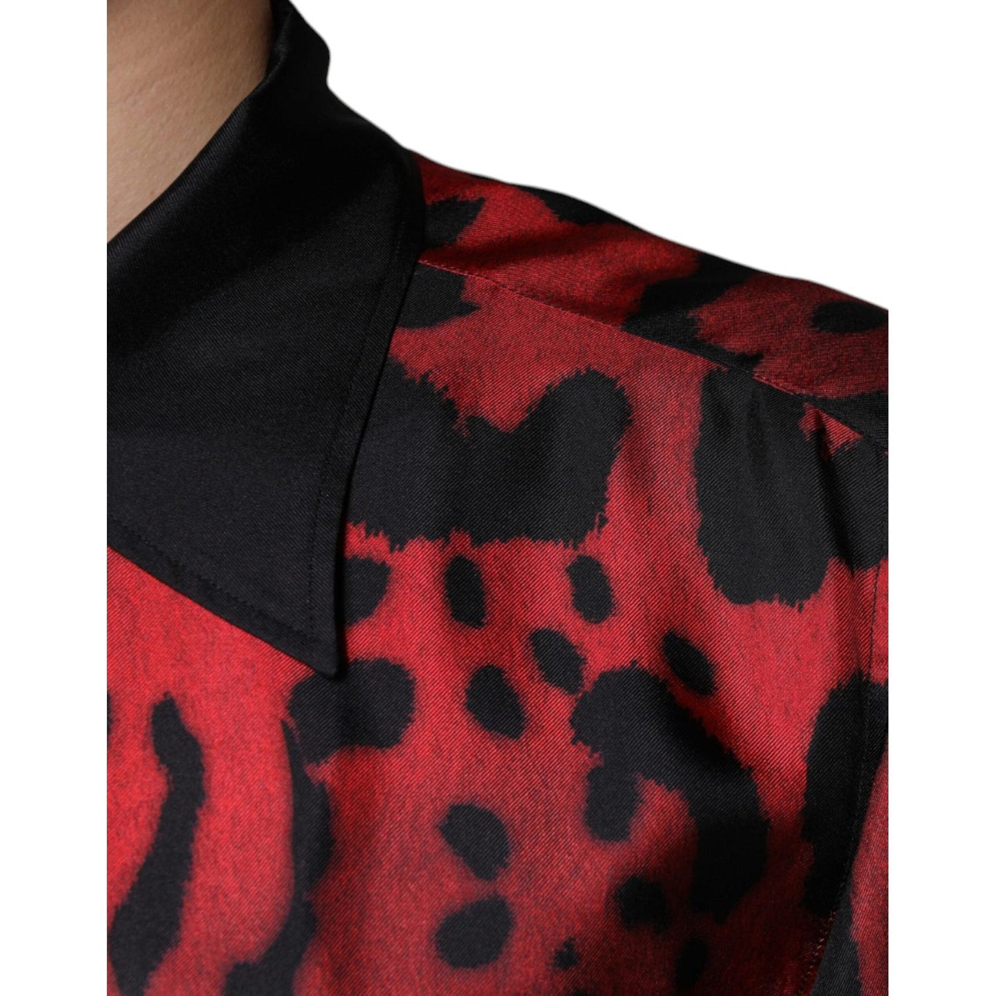 Dolce & Gabbana Red Leopard Silk Button Down Casual Shirt Dolce & Gabbana Maroon