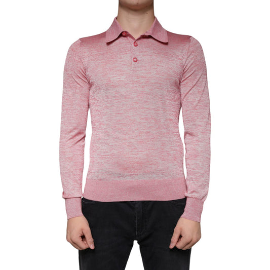 Dolce & Gabbana Pink Polyester Long Sleeve Men Polo T-shirt