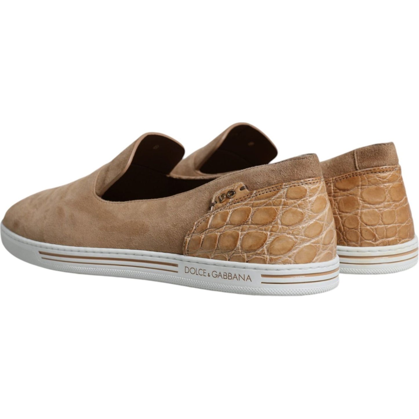 Dolce & Gabbana Beige Suede Caiman Loafers Slippers Shoes Dolce & Gabbana Dim Gray