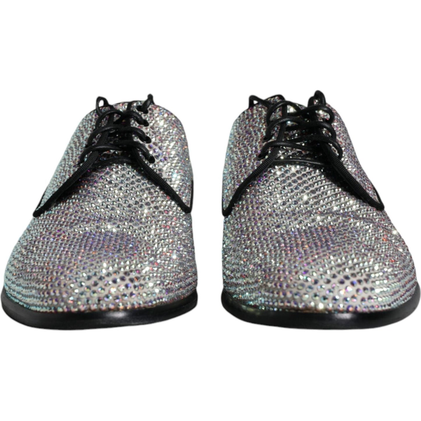 Dolce & Gabbana Silver Leather Rhinestones Derby Dress Shoes Dolce & Gabbana Slate Gray