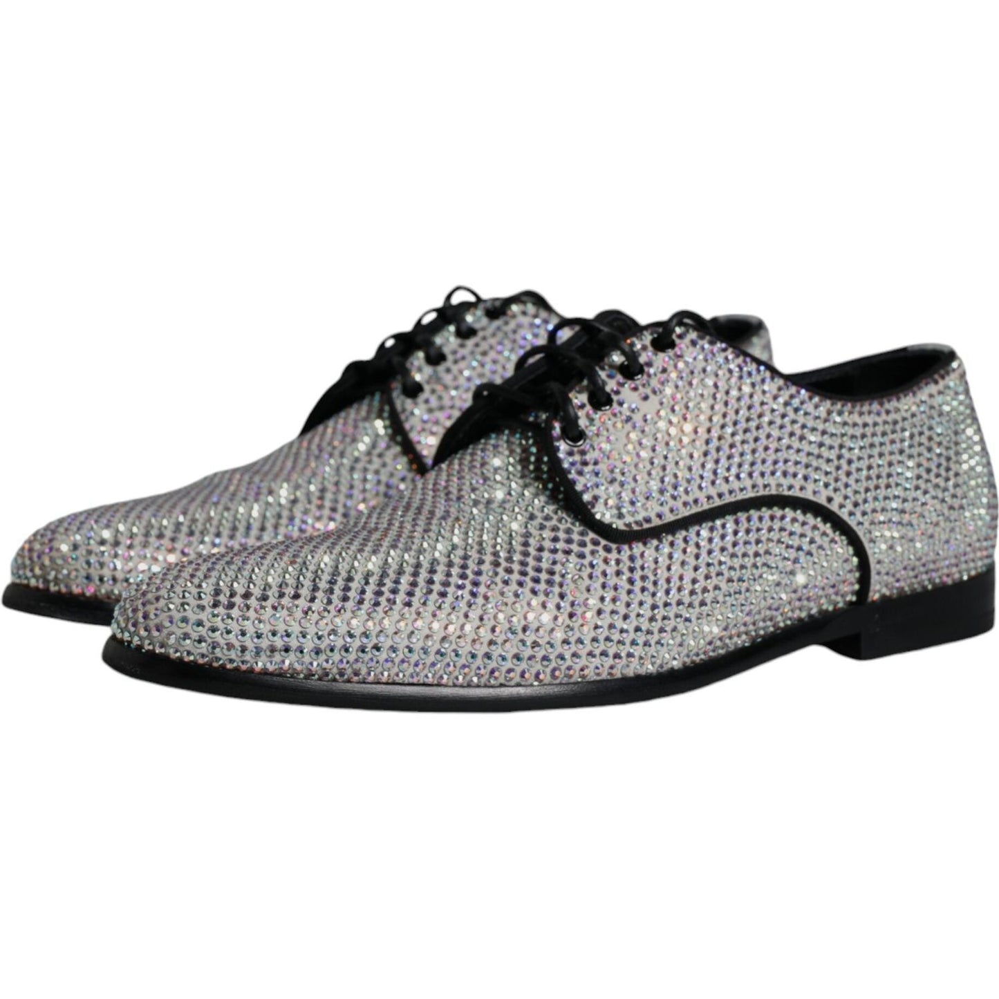Dolce & Gabbana Silver Leather Rhinestones Derby Dress Shoes Dolce & Gabbana Light Slate Gray