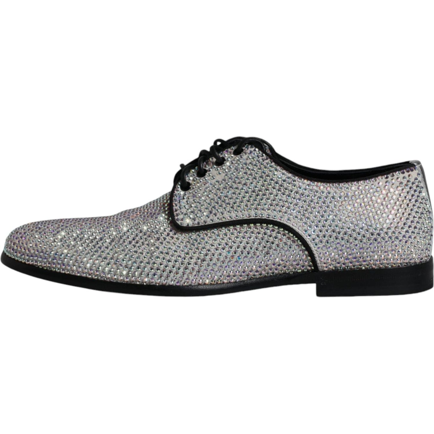 Dolce & Gabbana Silver Leather Rhinestones Derby Dress Shoes Dolce & Gabbana Light Slate Gray