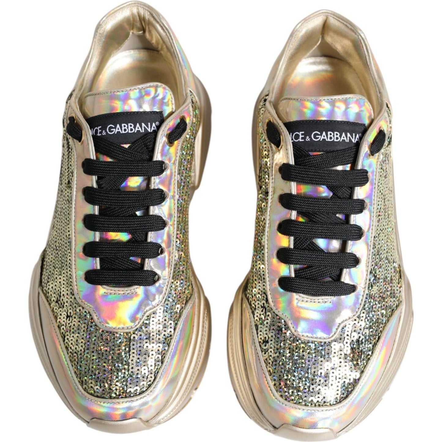 Dolce & Gabbana Gold Sequin Iridiscent Daymaster Sneakers Shoes Dolce & Gabbana Rosy Brown