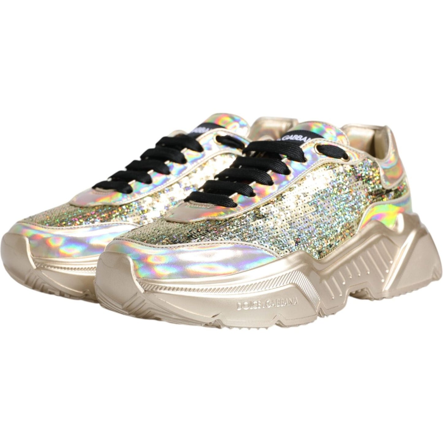 Dolce & Gabbana Gold Sequin Iridiscent Daymaster Sneakers Shoes Dolce & Gabbana Gray