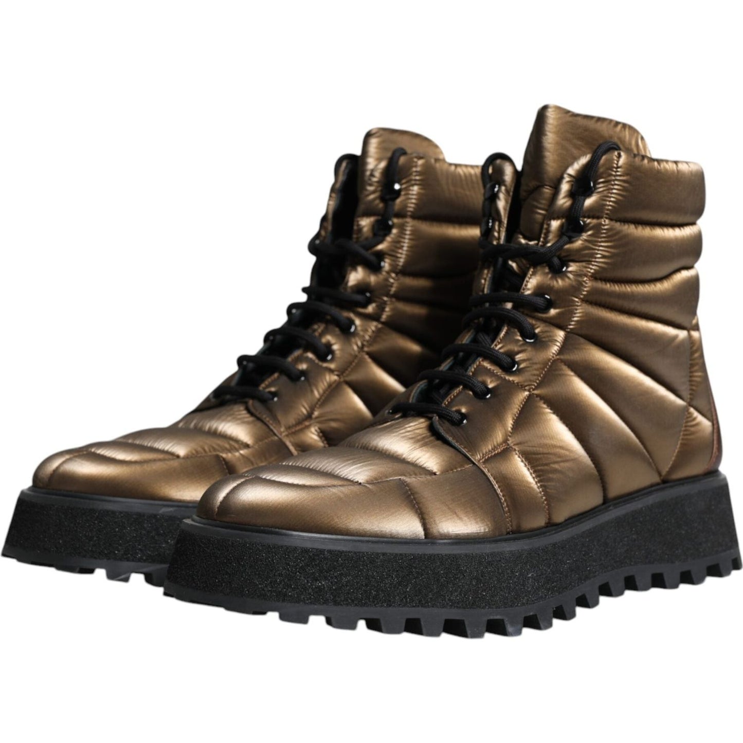 Dolce & Gabbana Bronze Padded Mid Calf Lace Up Boots Shoes Dolce & Gabbana Dark Slate Gray