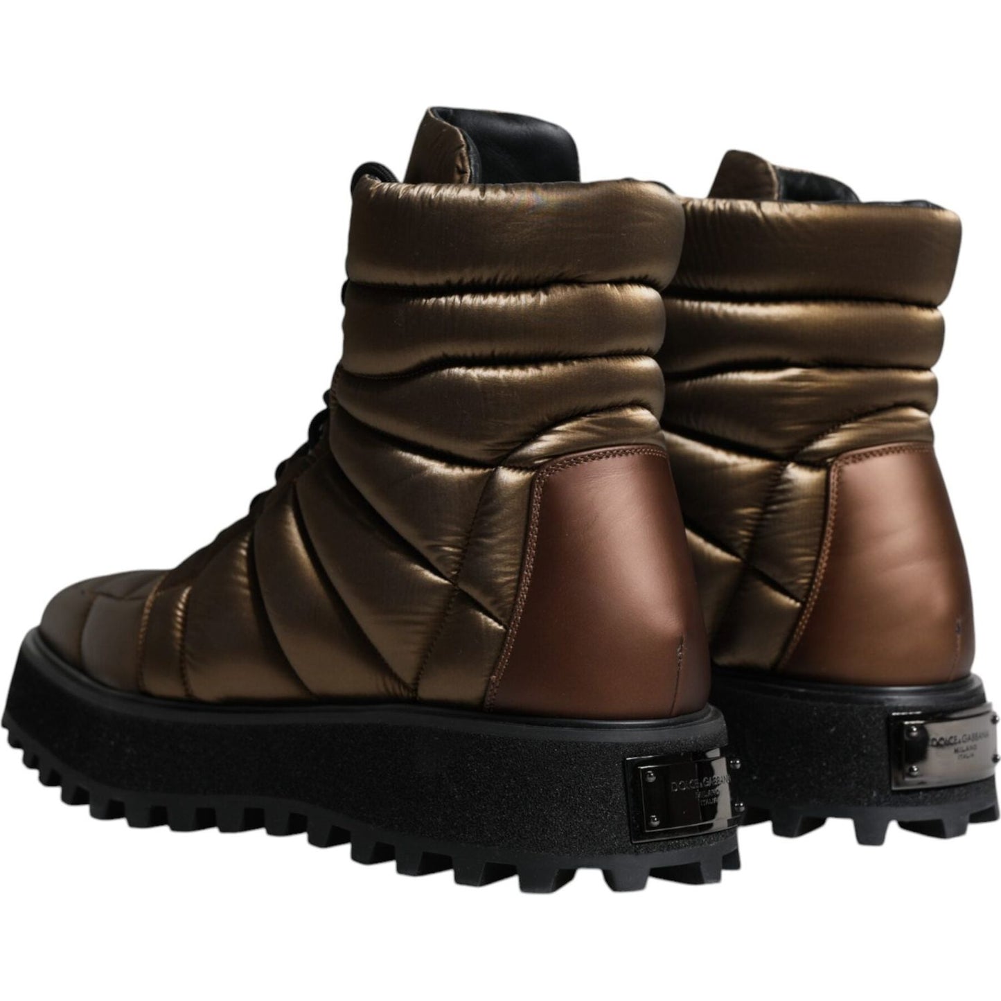 Dolce & Gabbana Bronze Padded Mid Calf Lace Up Boots Shoes Dolce & Gabbana Black