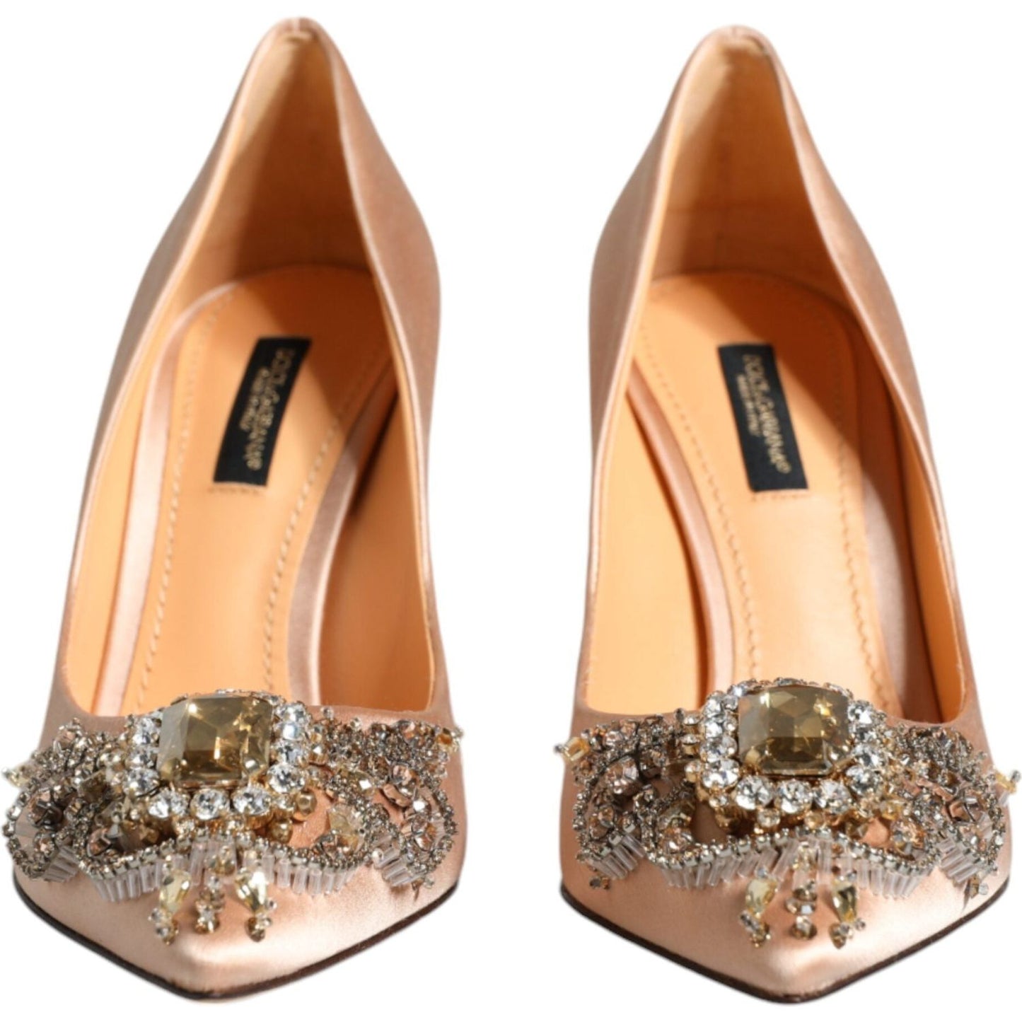 Dolce & Gabbana Beige Satin Crystal High Heels Pumps Shoes Dolce & Gabbana Tan