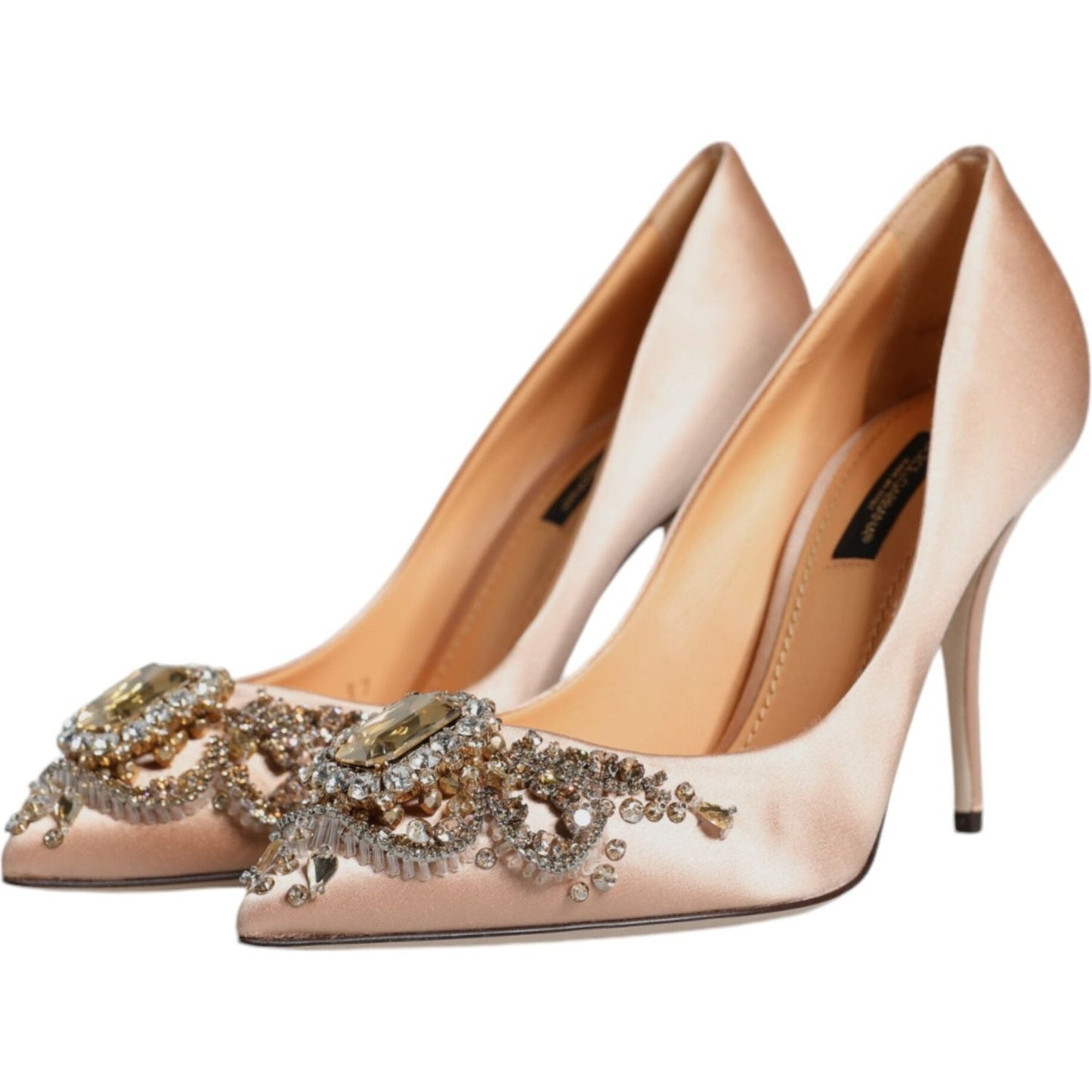 Dolce & Gabbana Beige Satin Crystal High Heels Pumps Shoes Dolce & Gabbana Rosy Brown