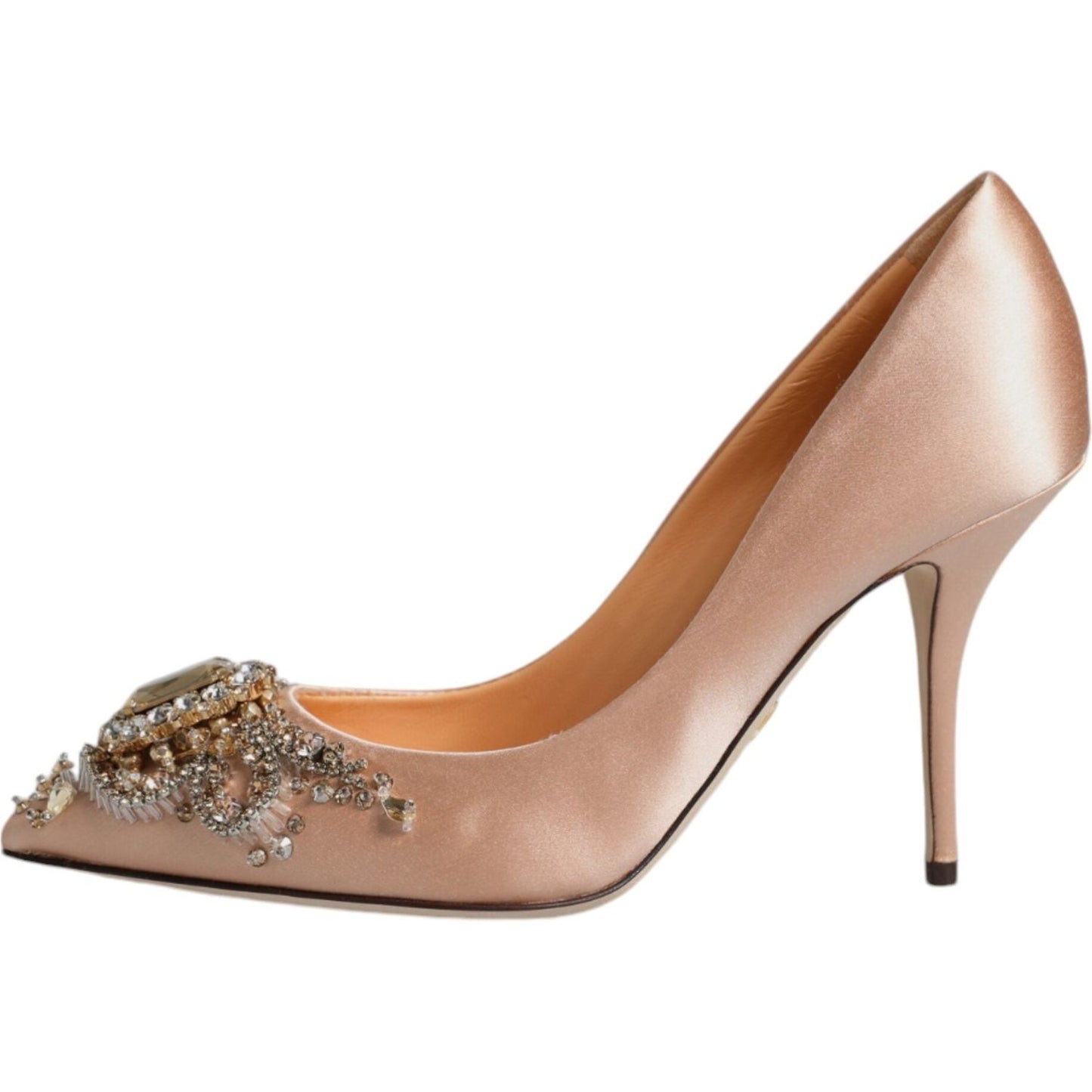 Dolce & Gabbana Beige Satin Crystal High Heels Pumps Shoes Dolce & Gabbana Rosy Brown
