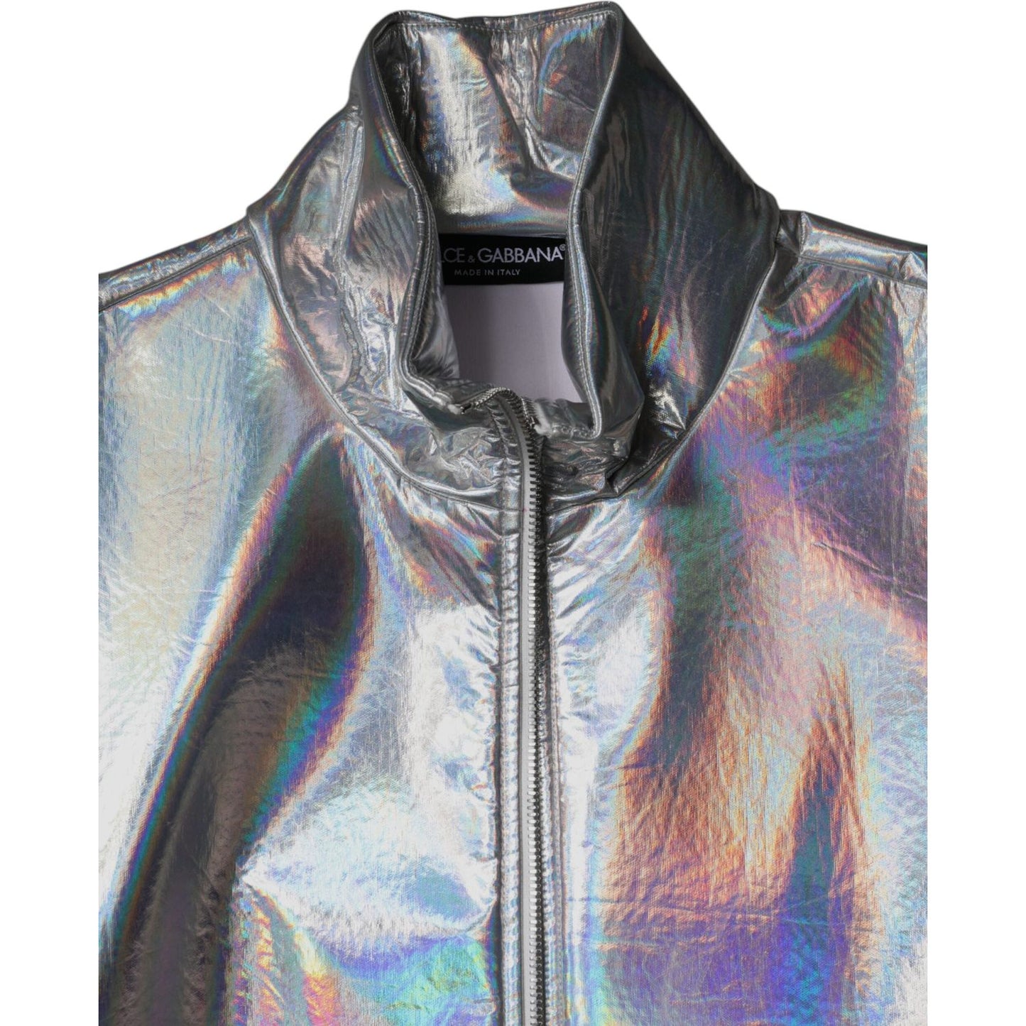 Dolce & Gabbana Silver Iridescent Full Zip Men Bomber Jacket Dolce & Gabbana Dark Gray